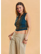 Shirt Collar Button Detailed Petrol Ethnic Blouse 4630